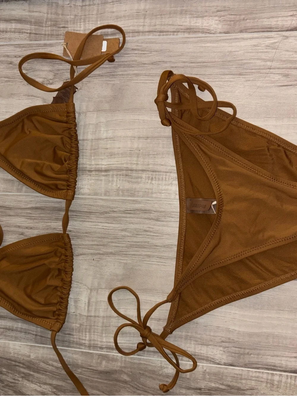 SKIMS bikini set dipped tie bottoms and top in warm tan